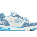 Giày LV Trainer Velcro Strap Light Blue Monogram Denim Trắng Xanh Dương sang trọng
