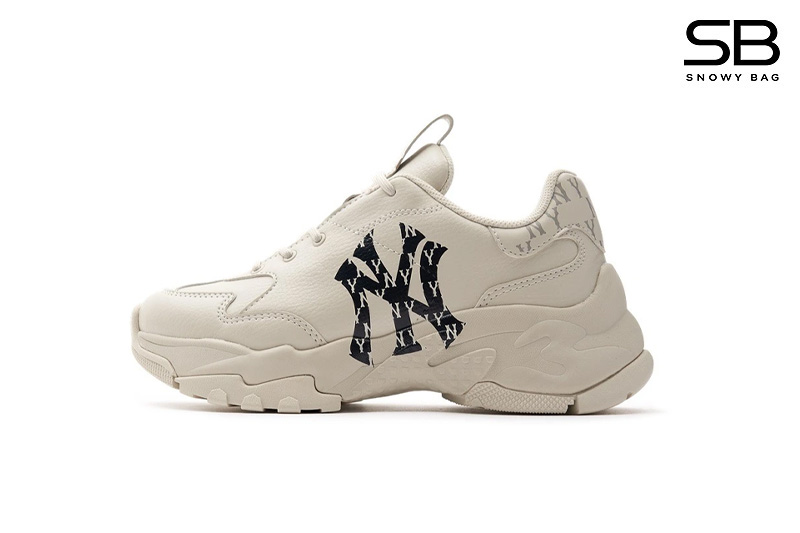 Giày MLB Big Ball Chunky Classic Monogram NY Trắng Đen, kiểu dáng thời thượng