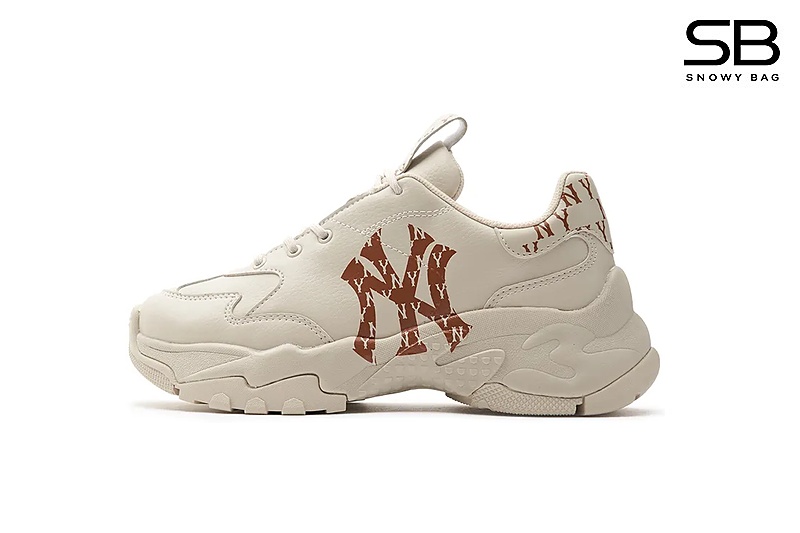 Giày MLB Big Ball Chunky Classic Monogram NY Trắng Nâu đẹp và thời thượng.