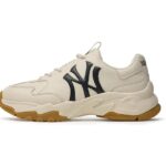 Giày MLB Big Ball Chunky NY Window Saffiano Kem Đế Nâu sang trọng
