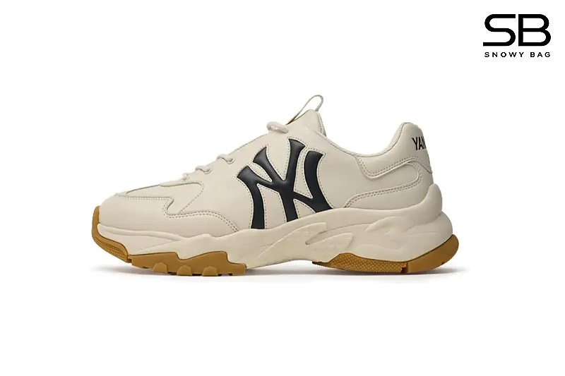 Giày MLB Big Ball Chunky NY Window Saffiano Kem Đế Nâu sang trọng