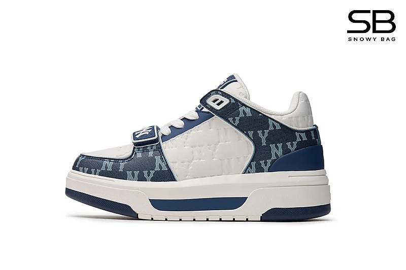 Giày MLB Chunky Liner Mid Classic Monogram NY Denim Xanh Dương thời trang