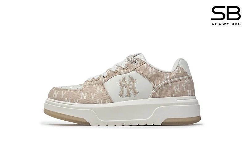 Giày MLB Chunky Liner SL Denim Monogram NY Màu Nâu Nhạt thời trang và phong cách