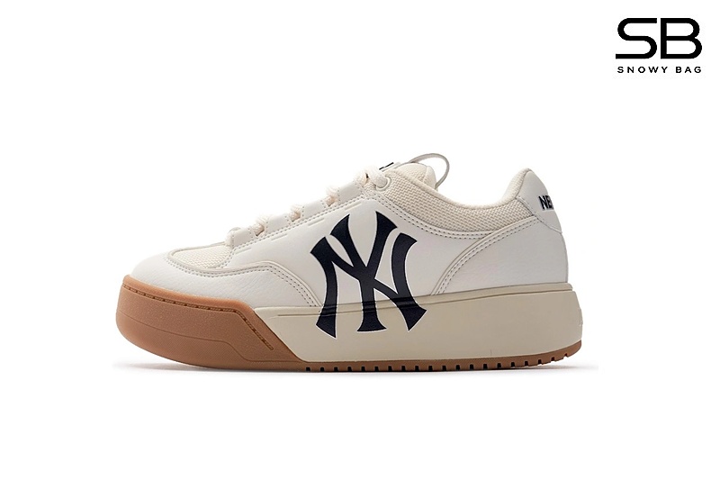 Giày MLB Chunky Wide New York Yankees Cream Trắng Kem Đế Nâu