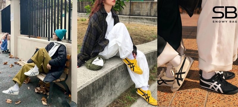 Phối giày Onitsuka với quần ống rộng