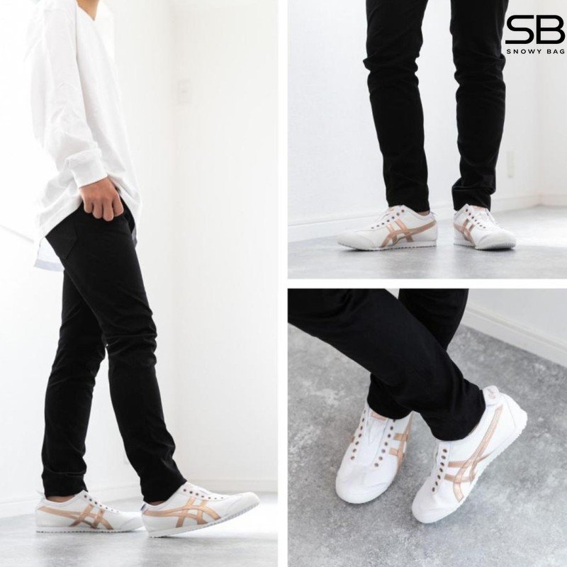 Phong cách phối đô trắng đen với giày Onitsuka