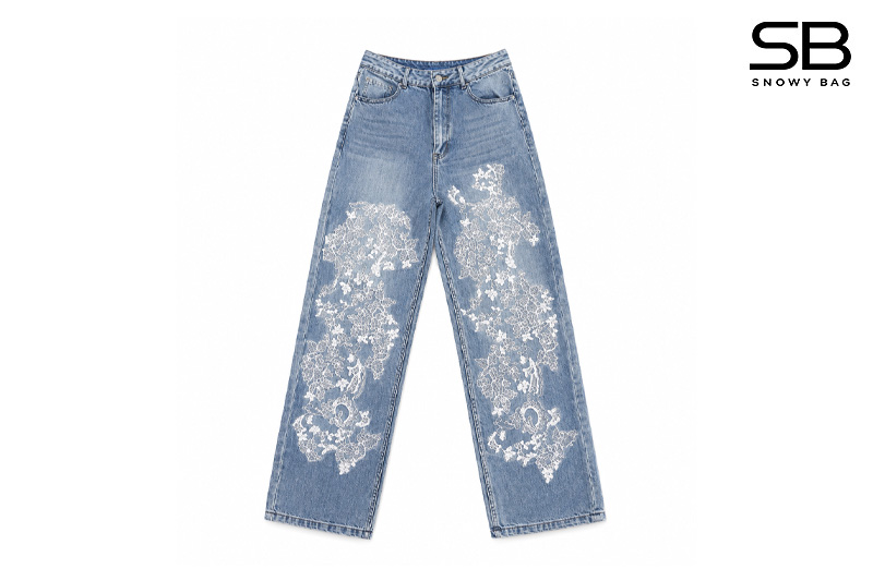 Quần Jean Ermannoervino Floral Lace Jeans in Blue với thiết kế tinh tế