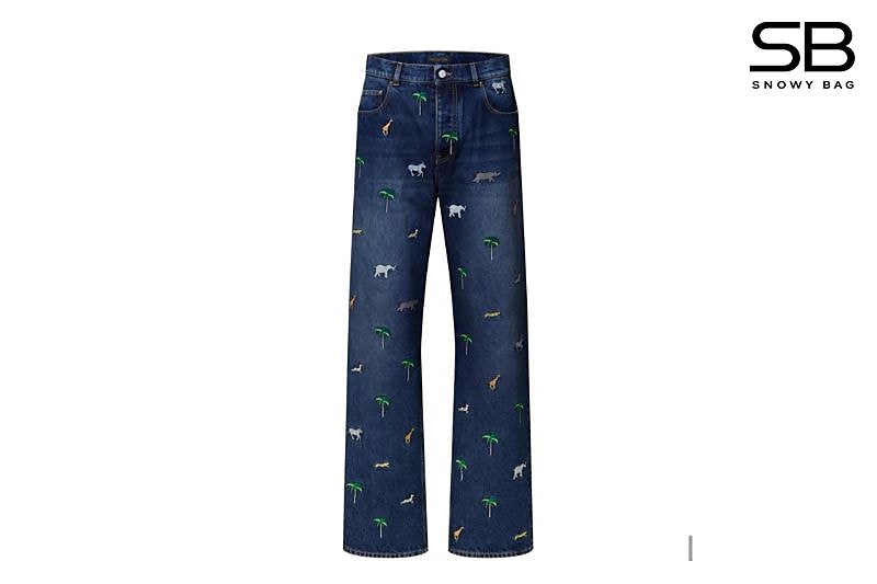 Quần Jean LV Animal Embroidered Denim Pants Họa Tiết Động Vật sang trọng