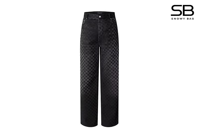 Quần Jean LV Flocked Damier Denim Wide-Leg Pants thời trang sang trọng
