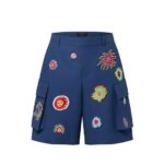 Quần Short LV YK Embroidery Faces Cargo Shorts Navy Xanh thời trang đẳng cấp