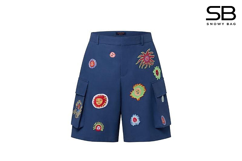 Quần Short LV YK Embroidery Faces Cargo Shorts Navy Xanh thời trang đẳng cấp