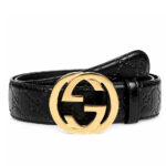 Thắt Lưng Gucci Black Guccissima Interlocking G Gold Buckle Belt Đen Khóa Vàng sang trọng