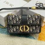 Túi Dior 30 Montaigne East-West Bag With Chain Blue Oblique Jacquard sang trọng