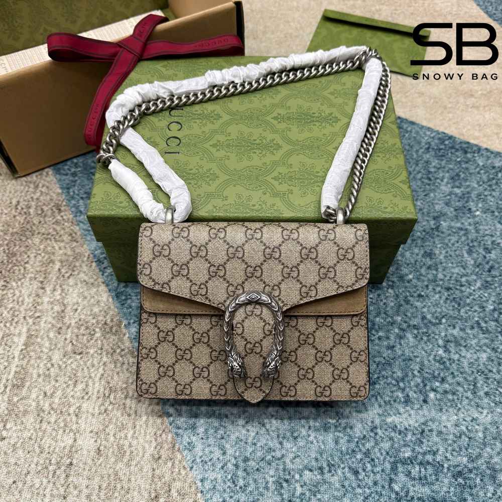 Túi Gucci GG Supreme Dionysus Mini Bag Beige 19CM góc nghiêng chi tiết