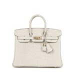 Túi Hermes Birkin 25 Beton Alligaor Embossed GHW Trắng Khâu Tay sang trọng