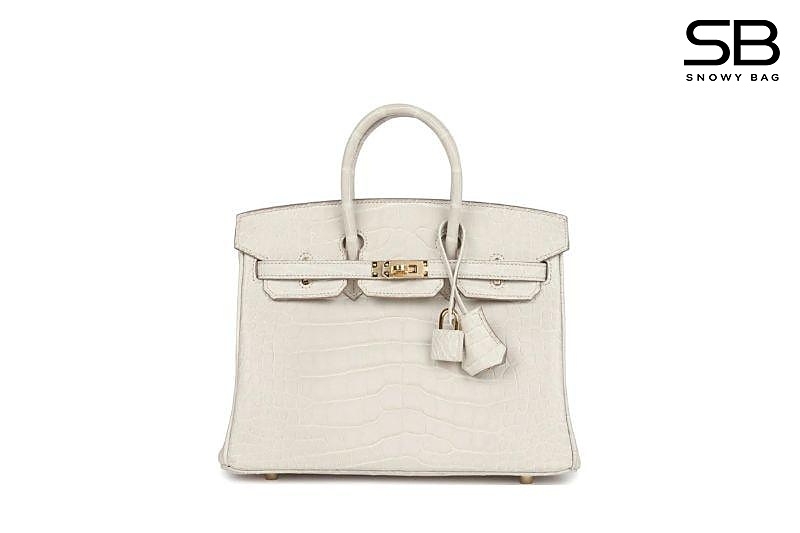 Túi Hermes Birkin 25 Beton Alligaor Embossed GHW Trắng Khâu Tay sang trọng