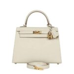 Túi Hermes Kelly 25 Craie Epsom GHW màu kem da nhập khâu tay đẹp