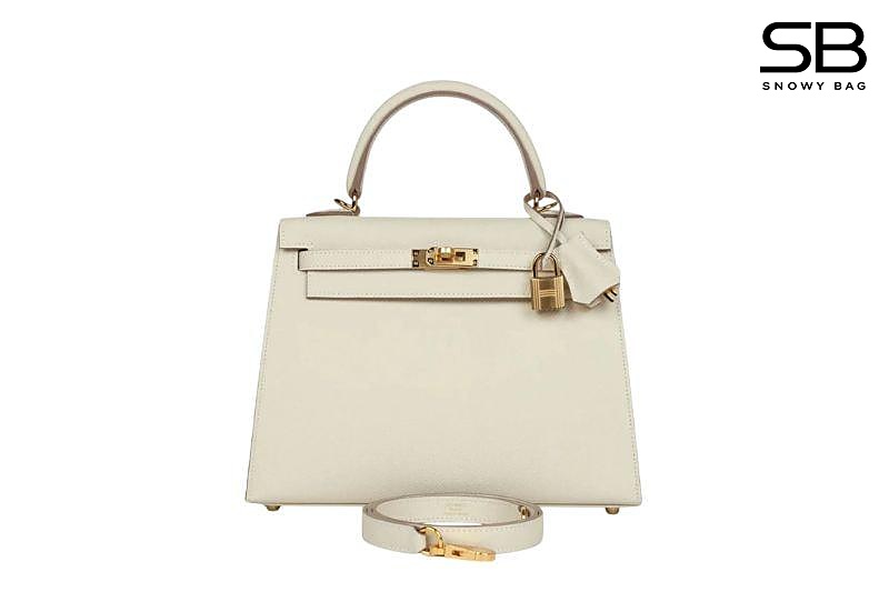 Túi Hermes Kelly 25 Craie Epsom GHW màu kem da nhập khâu tay đẹp