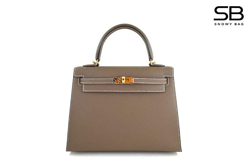 Túi Hermes Kelly 25 Etoupe Epsom GHW Nâu Da Nhập Khâu Tay sang trọng