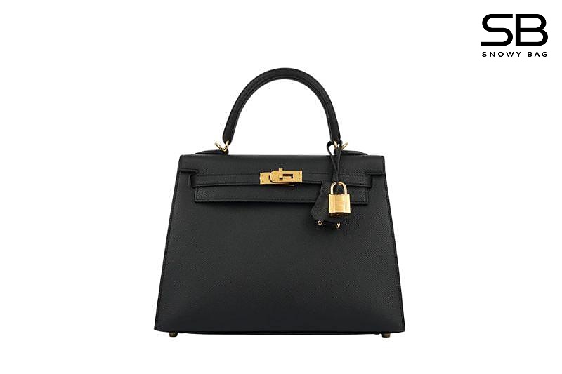 Túi Hermes Kelly 25 Noir Black Epsom GHW Màu Đen Da Nhập Khâu Tay