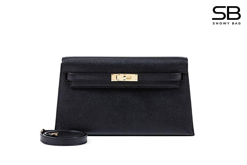 Túi Hermes Kelly Elan Noir Chevre GHW Đen Khóa Vàng sang trọng
