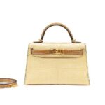 Túi Hermes Kelly Mini II 20 Bicolor Vanilla Gold Matte Alligator GHW Màu Kem sang trọng