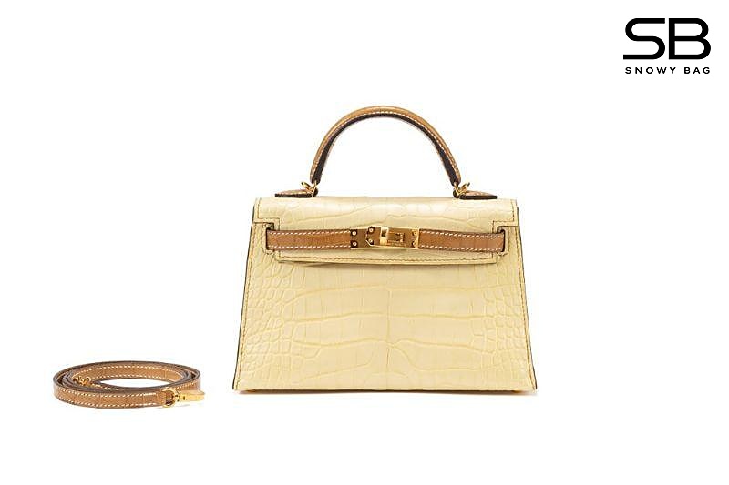 Túi Hermes Kelly Mini II 20 Bicolor Vanilla Gold Matte Alligator GHW Màu Kem sang trọng