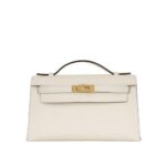 Túi Hermes Kelly Pochette 22 Craie Swift GHW Kem Khâu Tay sang trọng