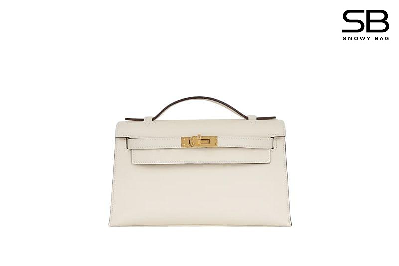 Túi Hermes Kelly Pochette 22 Craie Swift GHW Kem Khâu Tay sang trọng