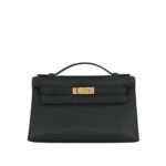 Túi Hermes Kelly Pochette 22 Noir Black Swift GHW Đen Khâu Tay sang trọng