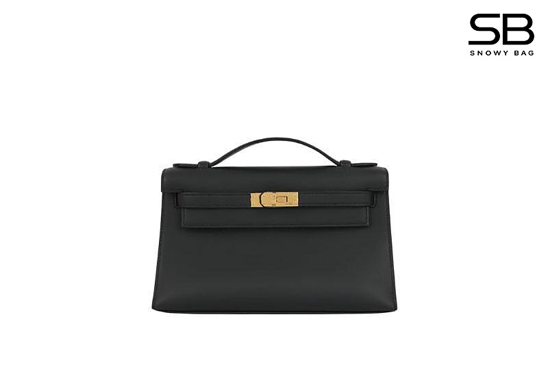 Túi Hermes Kelly Pochette 22 Noir Black Swift GHW Đen Khâu Tay sang trọng