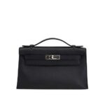 Túi Hermes Kelly Pochette 22 Noir Epsom PHW Đen Khâu Tay sang trọng
