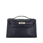 Túi Hermes Kelly Pochette 22 Noir Matte Crocodile PHW May Tay sang trọng