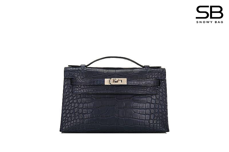 Túi Hermes Kelly Pochette 22 Noir Matte Crocodile PHW May Tay sang trọng
