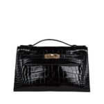 Túi Hermes Kelly Pochette 22 Noir Shiny Alligator GHW May Tay sang trọng