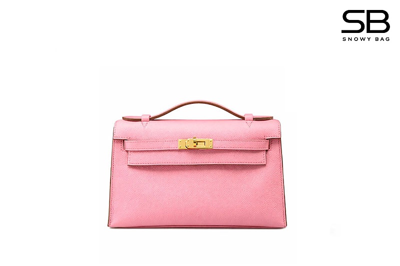 Túi Hermes Kelly Pochette 22 Rose Confetti Epsom Hồng GHW sang trọng