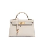 Túi Hermes Mini Kelly II 20 Craie Epsom GHW màu kem khâu tay sang trọng