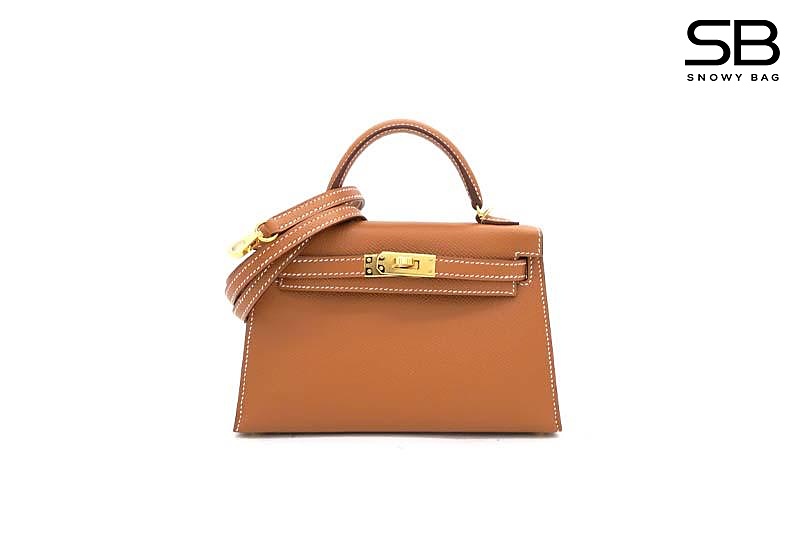 Túi Hermes Mini Kelly II 20 Gold Epsom GHW Màu Nâu Thủ Công sang trọng