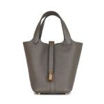 Túi Hermes Picotin 18 Gris Meyer TC Leather GHW Màu Xám Da Nhập