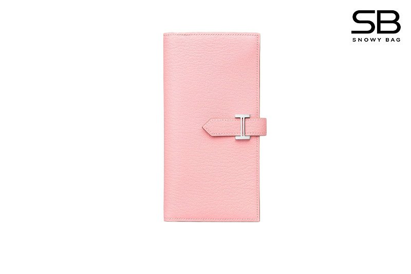 Ví Hermes Bearn Long Wallet Rose Sakura Goatskin PHW Màu Hồng sang trọng