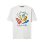 Áo Thun LV Printed Short-Sleeved Cotton T-Shirt White Seashells Trắng sang trọng