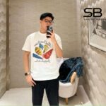 Áo Thun LV Printed Short-Sleeved Cotton T-Shirt White Seashells Trắng sang trọng