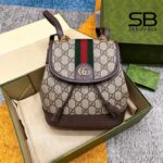 Góc nghiêng chi tiết Ba Lô Gucci Ophidia Mini Backpack GG Supreme Brown Be Nâu