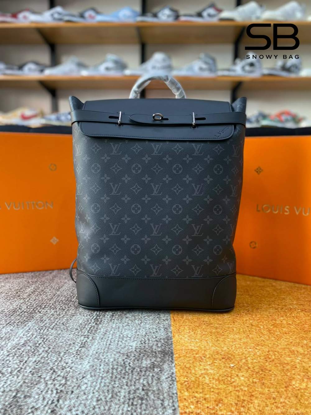Ba Lô LV Steamer Backpack Monogram Eclipse Canvas Đen 45CM sang trọng