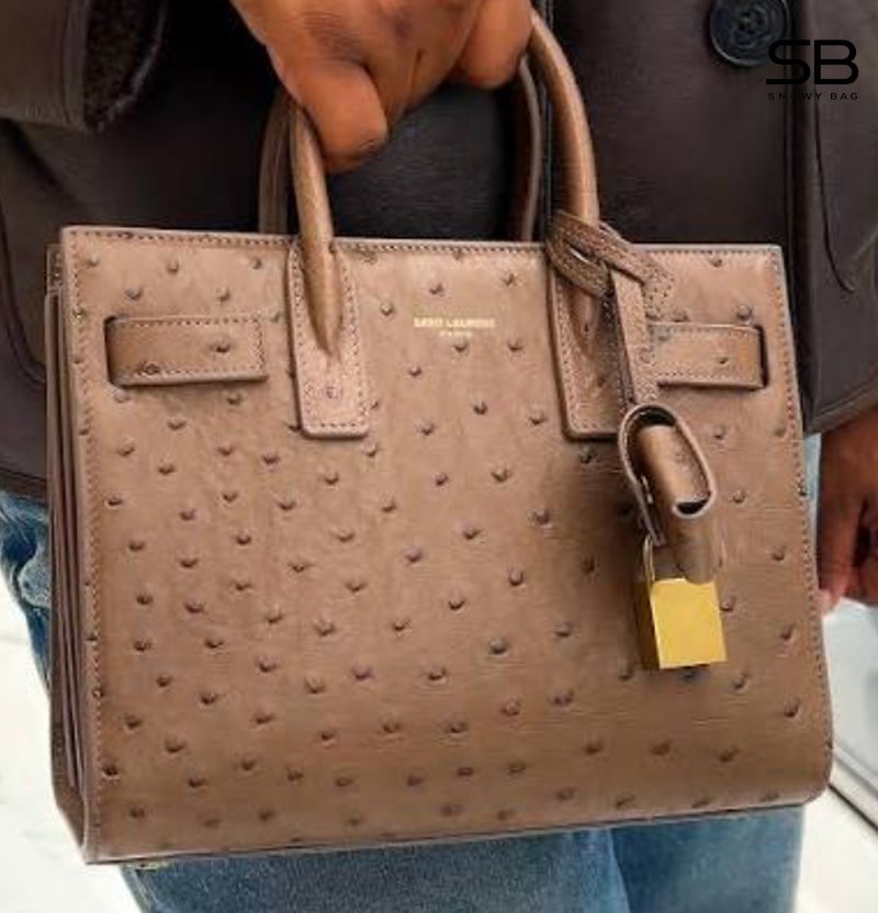 Saint Laurent Sac de Jour da đà điểu màu nâu