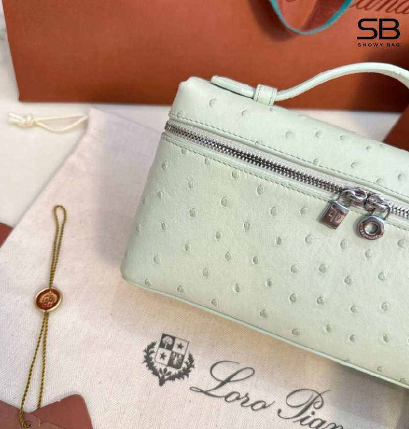 Loro Piana Ostrich Top Handle da đà điểu màu xanh nhạt