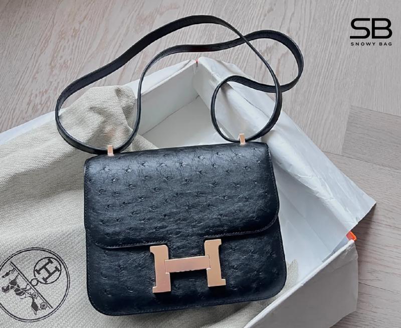 Túi Hermès Constance da đà điểu màu đen