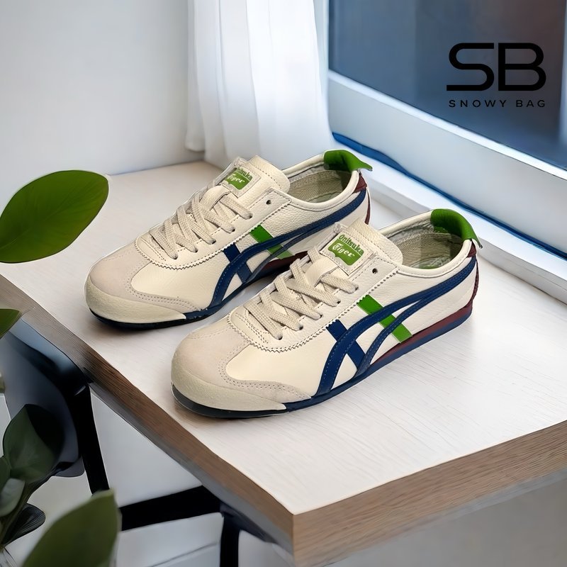 Đôi giày onitsuka màu kem sọc xanh