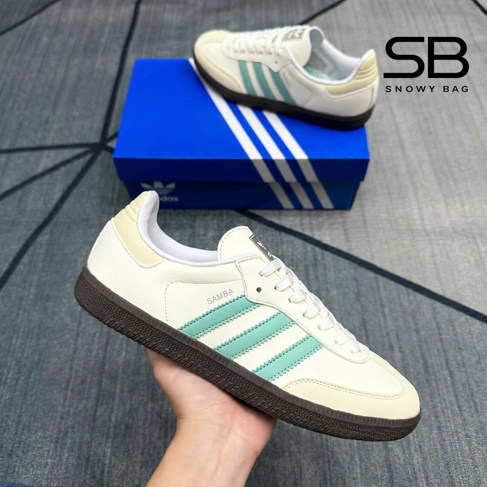 Giày adidas Samba OG Hazy Green Trắng Sọc Xanh Lá đẹp mắt.