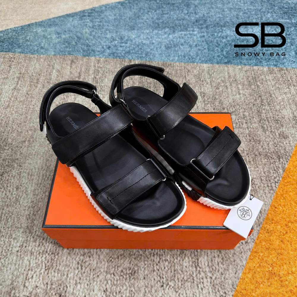 Giày Hermes Junior Sandal Noir Black White Màu Đen Trắng sang trọng